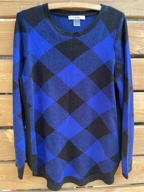 ALIA Blue & Black Diamond Argyle Knit Sweater - Size L/G